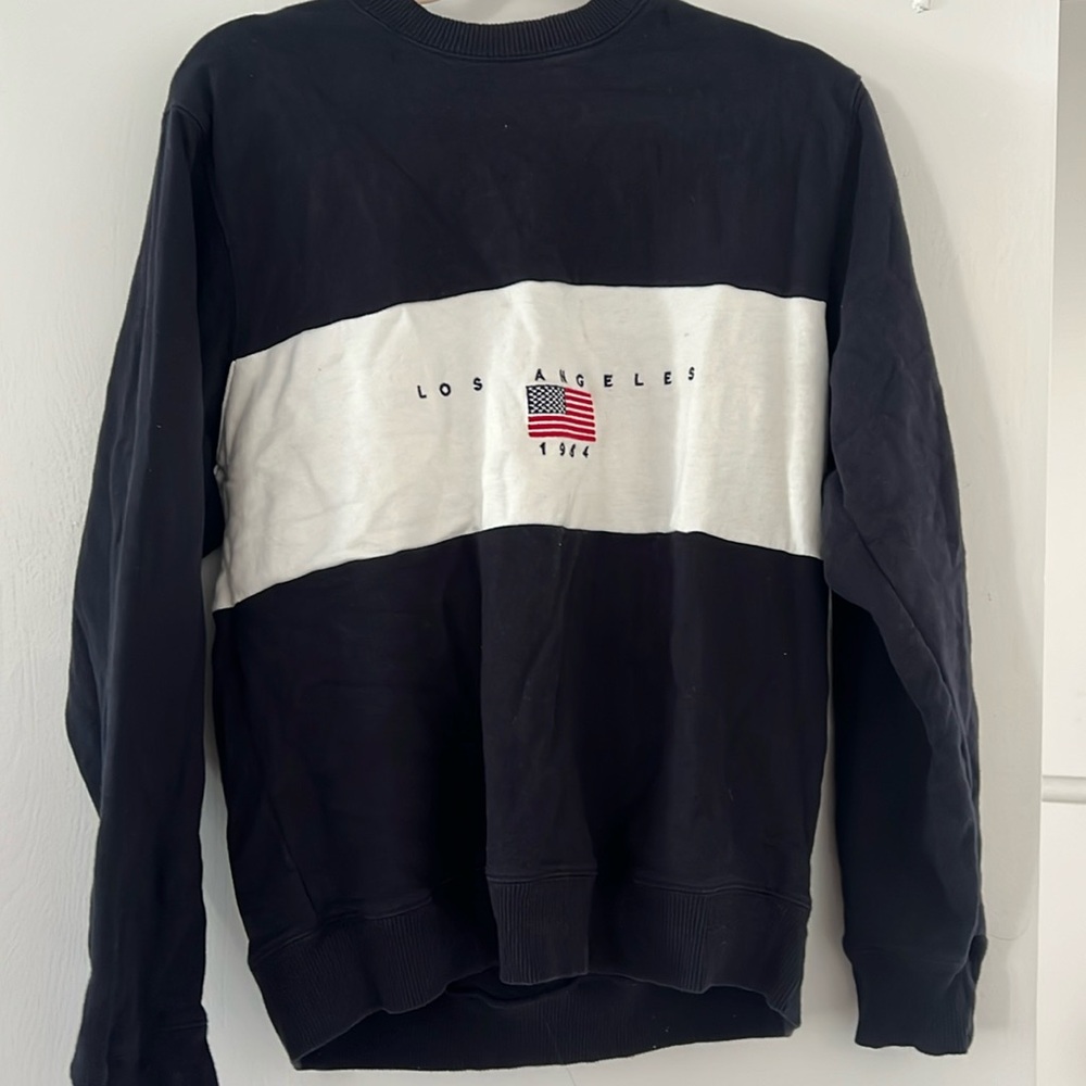 Brandy Melville John Galt Crewneck Sweater, Navy and White, embroidered